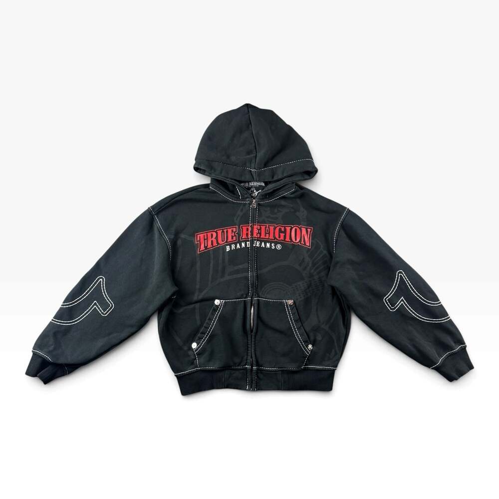 True Religion Buddha Big T Zip Hoodie Men's XS Black Horseshoe Full Zip